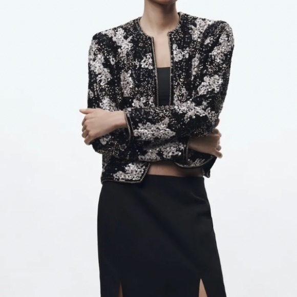 Zara Open Front Sequin Knit Cardigan Jacket - Picture 8 of 10